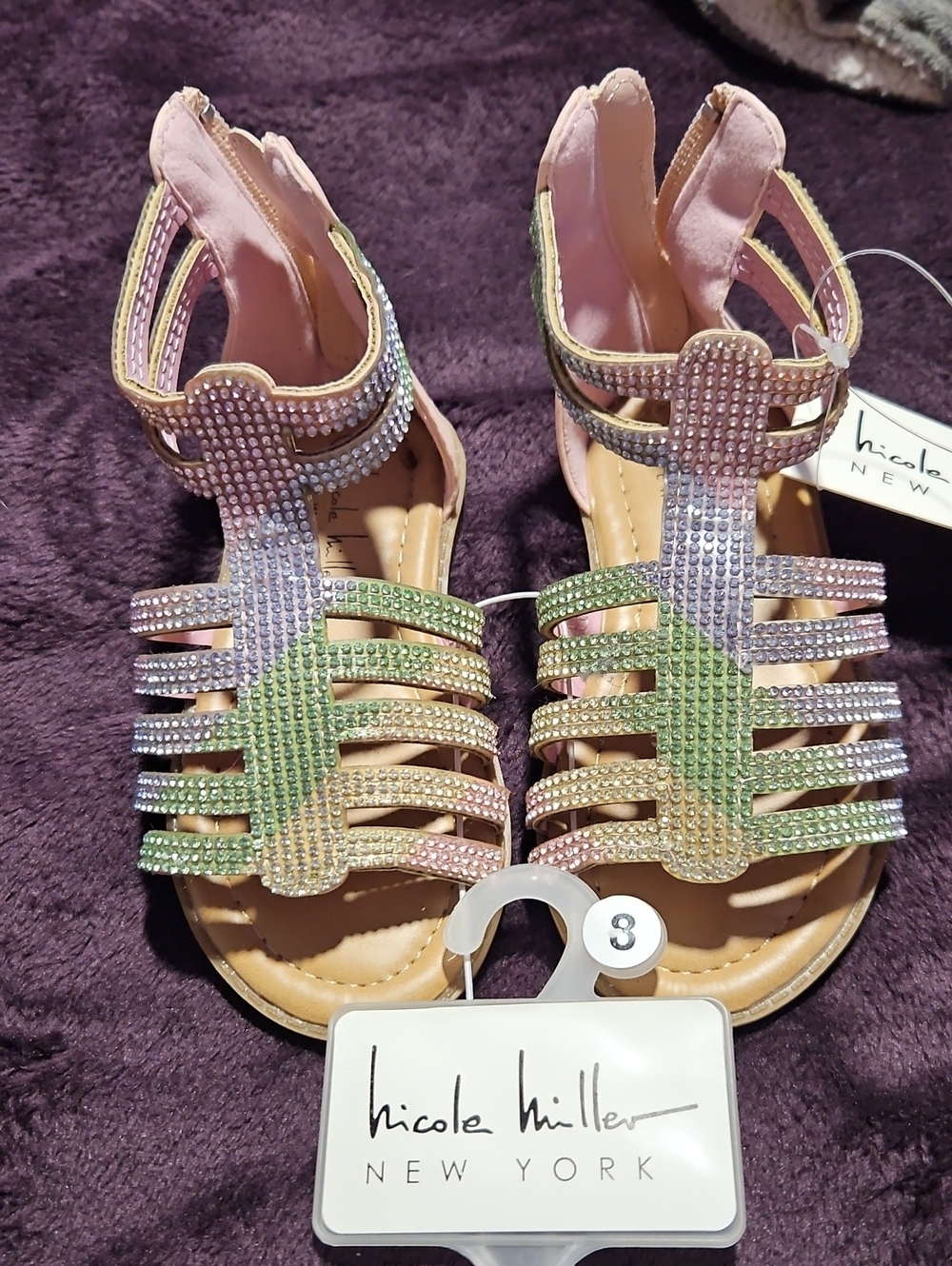 Nicole Miller Pastel Rhinestone Strappy Girls Sandals